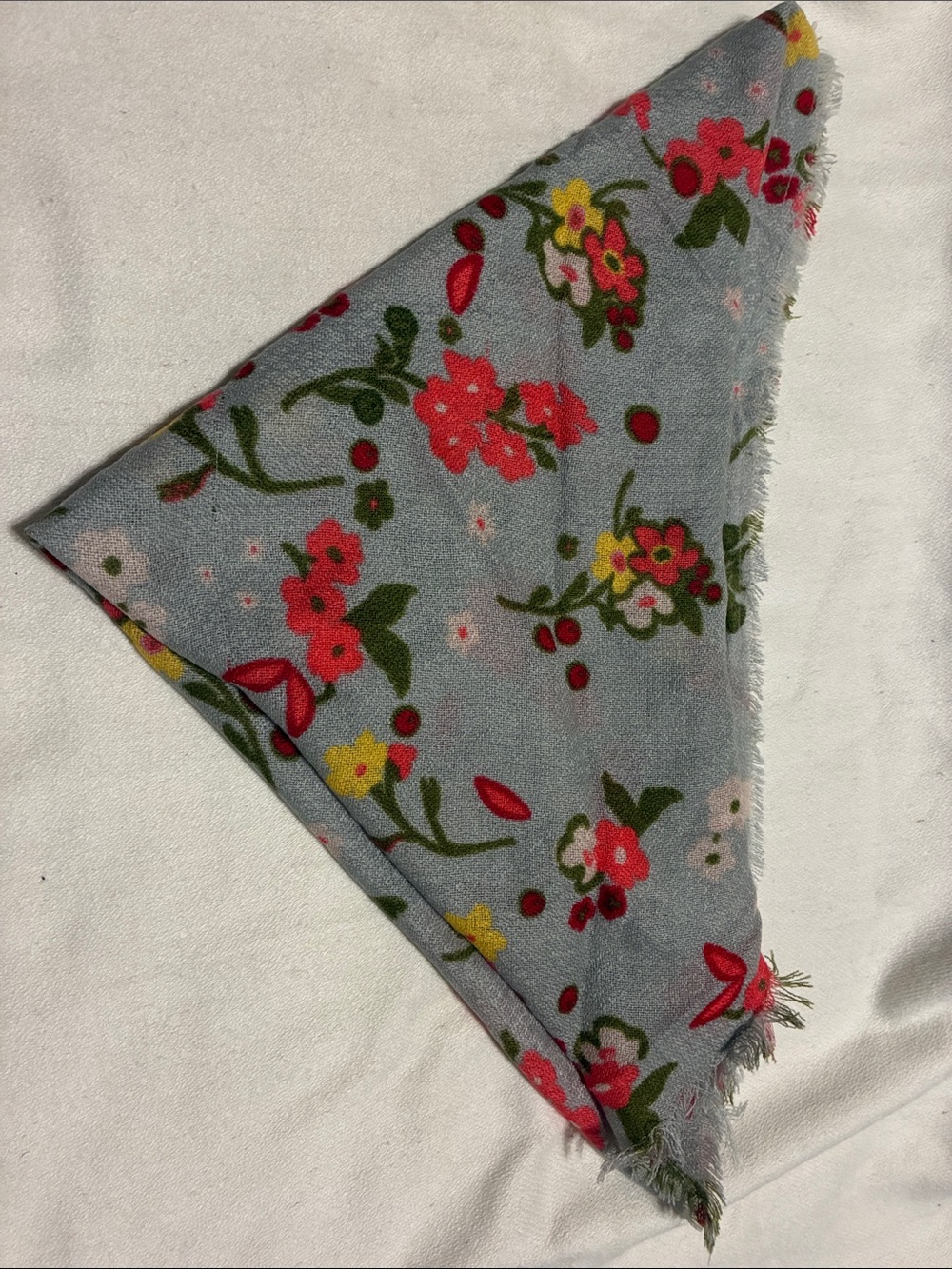 Floral shawl in Light Blue with Red & Yellow Blooms